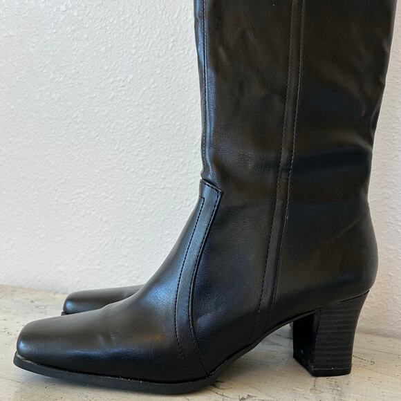 Predictions tall boots faux leather square toe block heel classic glam 6.5 - Picture 3 of 13